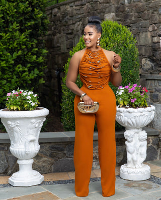 RHEA GOLD BEADED DETAIL JUMPSUIT