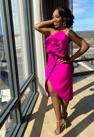 All pink sexy elegant dress with bow
