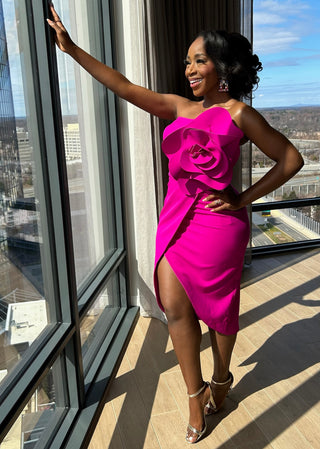 All pink sexy elegant dress with bow
