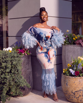 Janel dramatic sleeves maxi dress