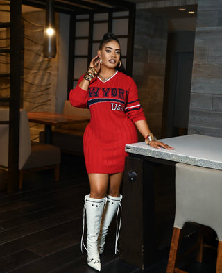 RED NEW YORK STYLE SWEATER DRESS