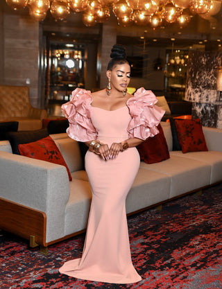 Aldana Sweet Heart Neckline Puff Elbow Sleeve  Dress