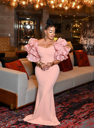 Aldana Sweet Heart Neckline Puff Elbow Sleeve  Dress