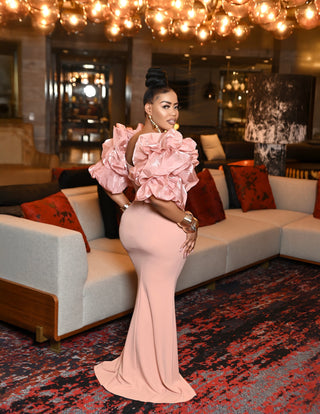 Aldana Sweet Heart Neckline Puff Elbow Sleeve  Dress