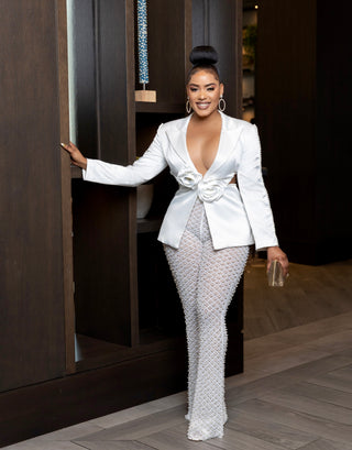 Irela iconic Pearl Floral V-Neck Blazer Set