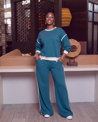 Contrast trim piping sweater set