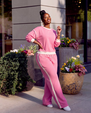 Pink Contrast trim piping sweater set