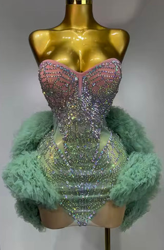 Mint Rhinestone Corset Mini Dress