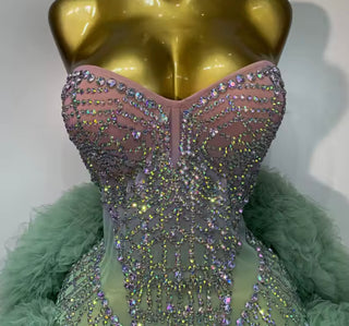 Mint Rhinestone Corset Mini Dress