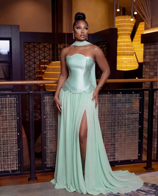 Scalloped Corset With Laced Up Back Maxi Dress