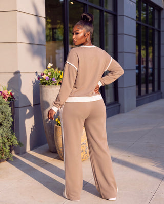 Contrast trim piping sweater set