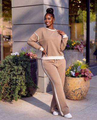 Contrast trim piping sweater set