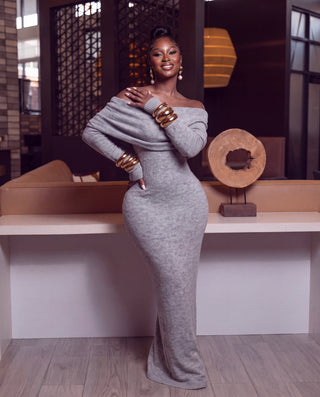 Alma Gray off-shoulder dress