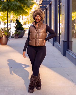 Brown Zip Up Puffer Vest