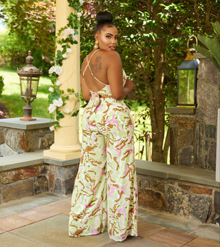 PALAZZO PANT SETS TIE BACK CROP TOP W/FULL LINED