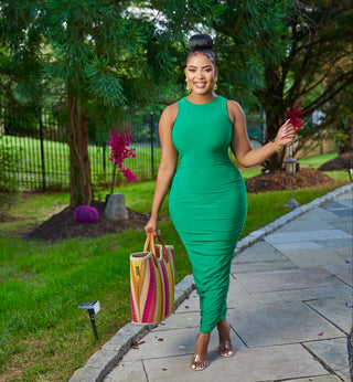 GREEN RALENE RUCHED DRESS