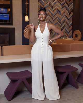 Halter Button-front Jumpsuit