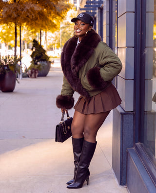 Nie Fur Collar Bomber Jacket