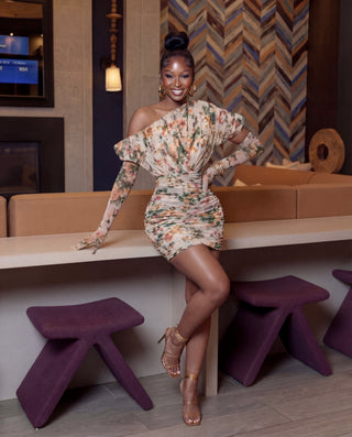 Floral Asymmetrical Ruched Mini Dress