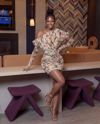 Floral Asymmetrical Ruched Mini Dress ( RESTOCK )