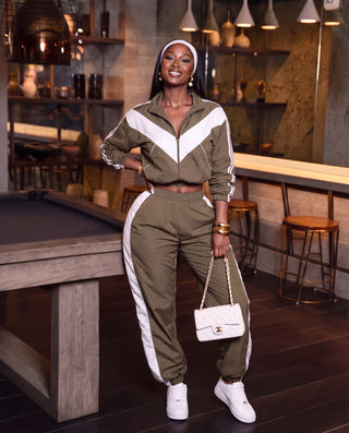 Color Block Jacket And Jogger Pants Set