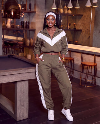 Color Block Jacket And Jogger Pants Set