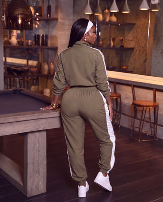 Color Block Jacket And Jogger Pants Set