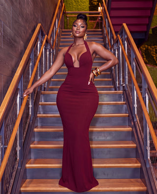 Marcella Plunge Halter Maxi Dress