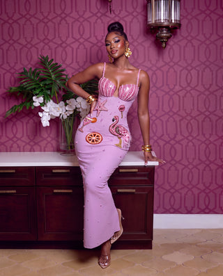 Lavender Seashell Flamingo Embellished Bandage Gown
