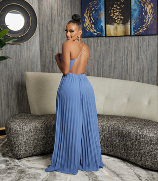 BLUE IEENA PLEATED WIDE-LEG JUMPSUIT