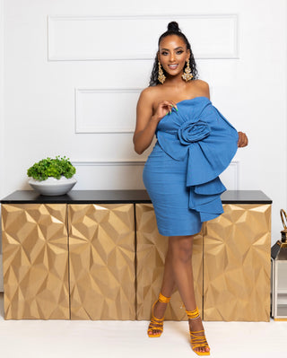 Denim flower tube top dress