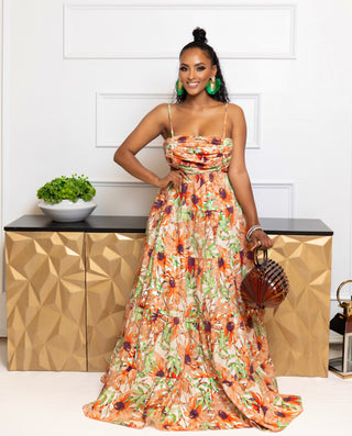 FLORAL PRINT TIERED MAXI DRESS