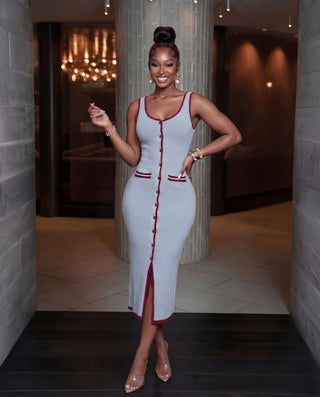 Lucia Sleeveless Button Down Sweater Midi Dress ( Blue ) Nalu Boutique Lucia Sleeveless Button Down Sweater Midi Dress ( Blue ) Nalu Boutique