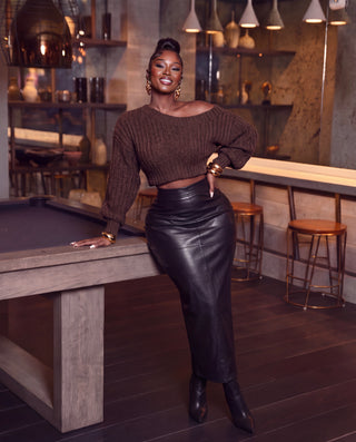 Slit Open Back Pu Maxi Skirt