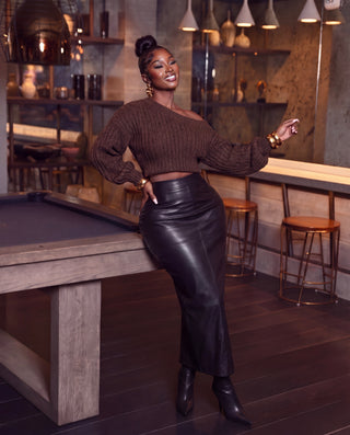 Slit Open Back Pu Maxi Skirt