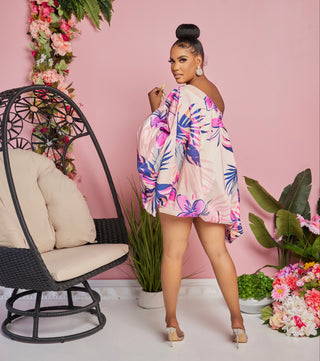 MULTI-COLOR PRINT SILKY BUBBLE DRESS