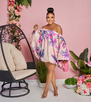 MULTI-COLOR PRINT SILKY BUBBLE DRESS
