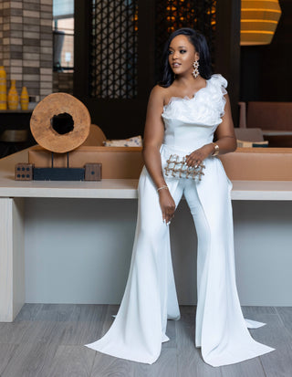 FAENA WHITE OVERLAY WIDE LEGS JUMPSUIT