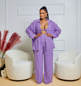 BRALETTE W LONG SLEEVE BUTTON UP TOP AND PANTS SET