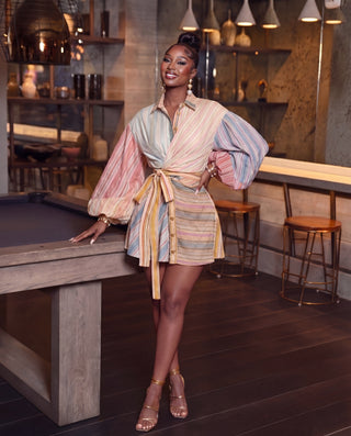 Luna balloon sleeves strip dress