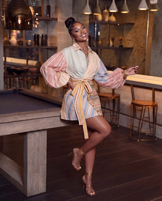 Luna balloon sleeves strip dress