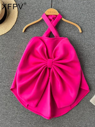 Oversized cross neck bow top