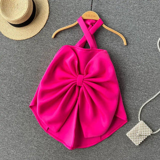 Oversized cross neck bow top