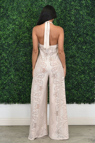 Evening Glow Lace Jumpsuit - natural