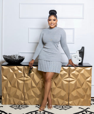 Rachel Light Grey Pleated Knitted dress