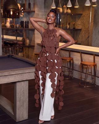 Brown circle cutout halter top