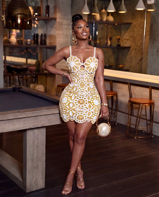 Apricot Daisy Medallion Crochet Mini Dress