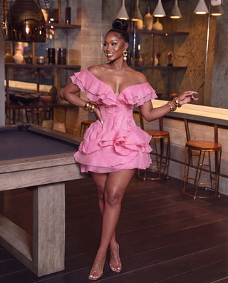 Rosy Ruffle Mini Dress In Pink