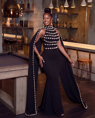 Lyavona intricate pearl-embellished gown