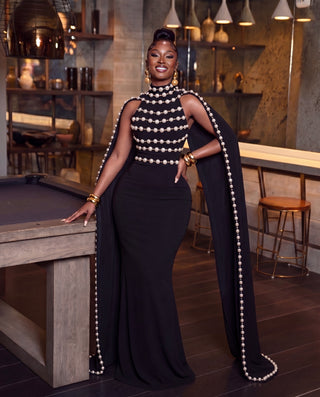 Lyavona intricate pearl-embellished gown